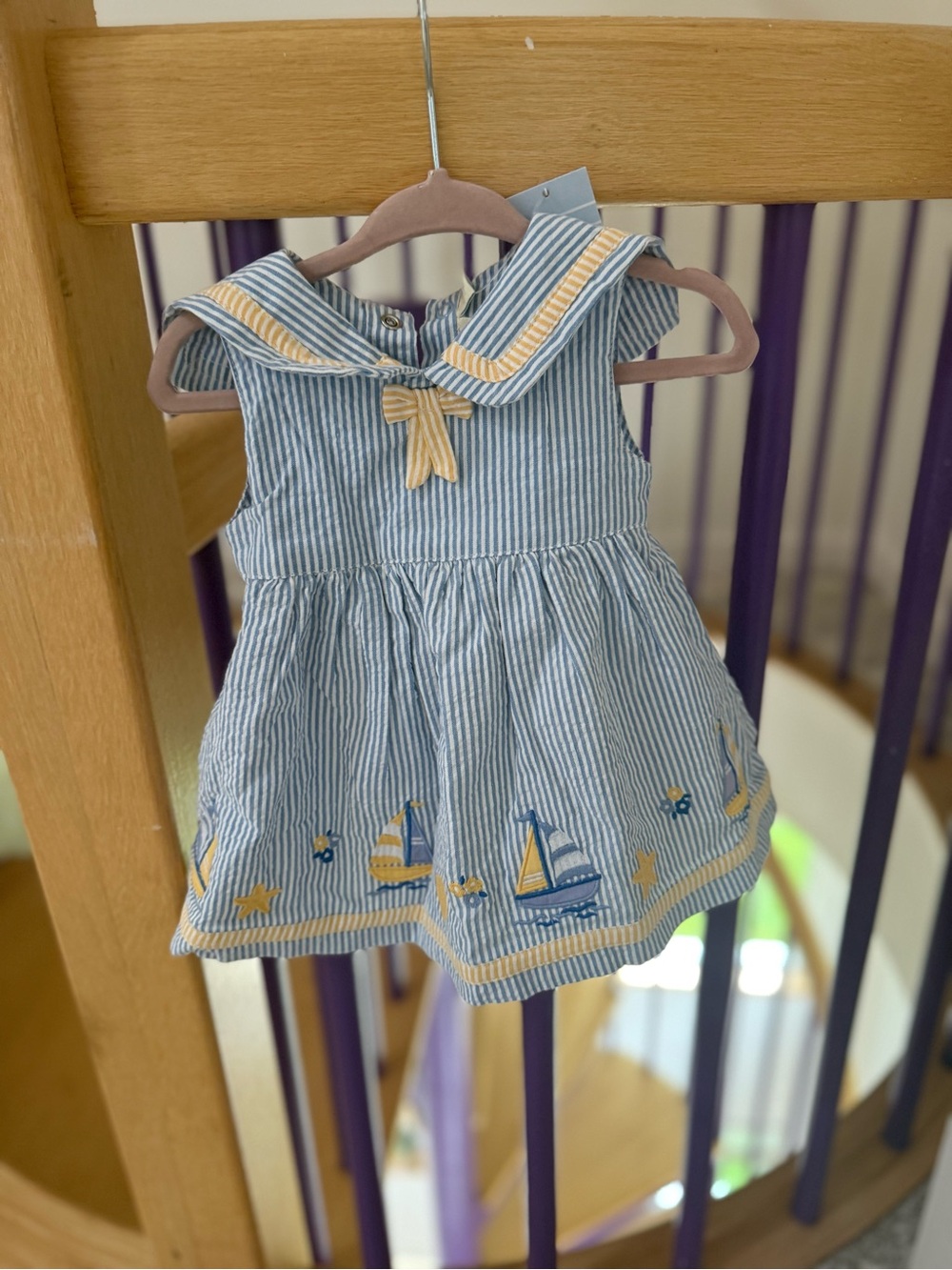 3-6M Seersucker Sailboat Summer Dress with matching Yellow Bloomers NWT